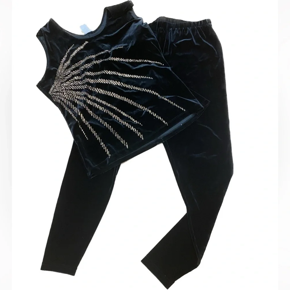 Vintage Velvet Velour Gorgeous 2 Piece Sleeveless Top w/Tights Made In Canada - Picture 1 of 7
